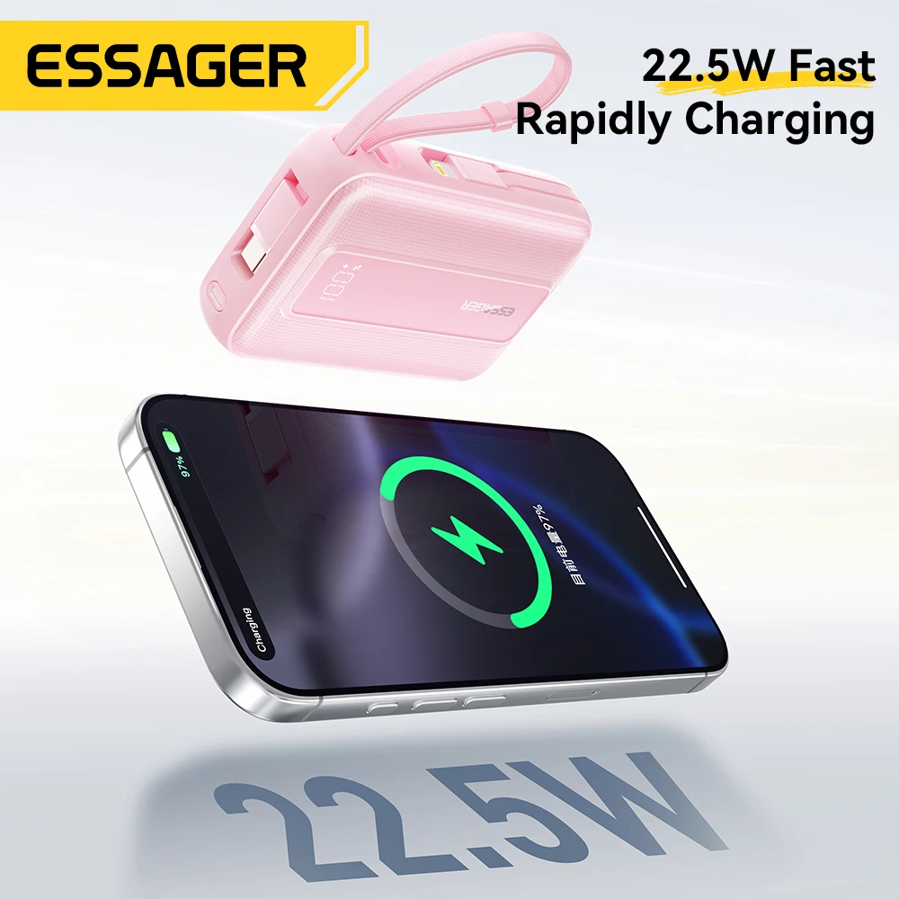 Essager 20000mAh Type C Cable Power Bank PD 22.5W Fast Charging Phone External Battery for Xiaomi iPhone 17 16 15 Samsung iPad
