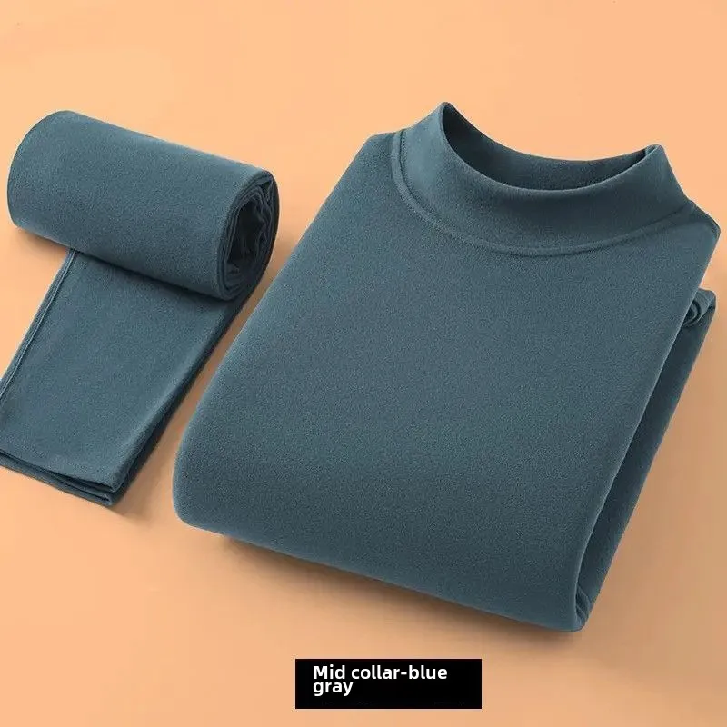 الشتاء بلوزات وسراويل مجموعة ملابس المنزل الدفء  عادية الرجال جلد   عالية طوق الملابس الداخلية الحرارة المخملية التي  مجموعة