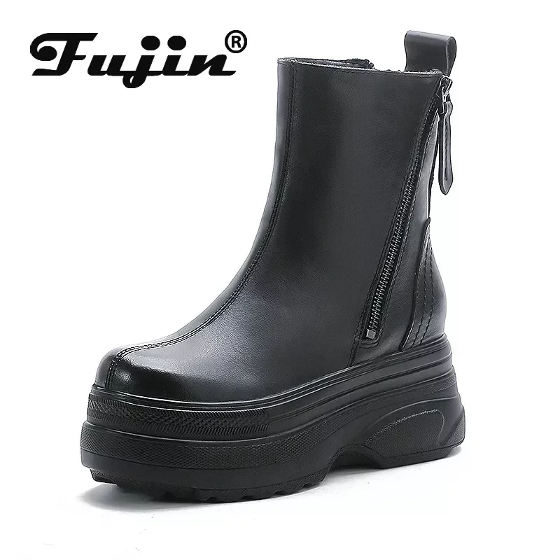 

Fujin 7cm Women Comfy Spring Booties ROME Fashion Shoes Cow Natural Genuine Leather Autumn Platform Wedge Ankle Boots Autumn