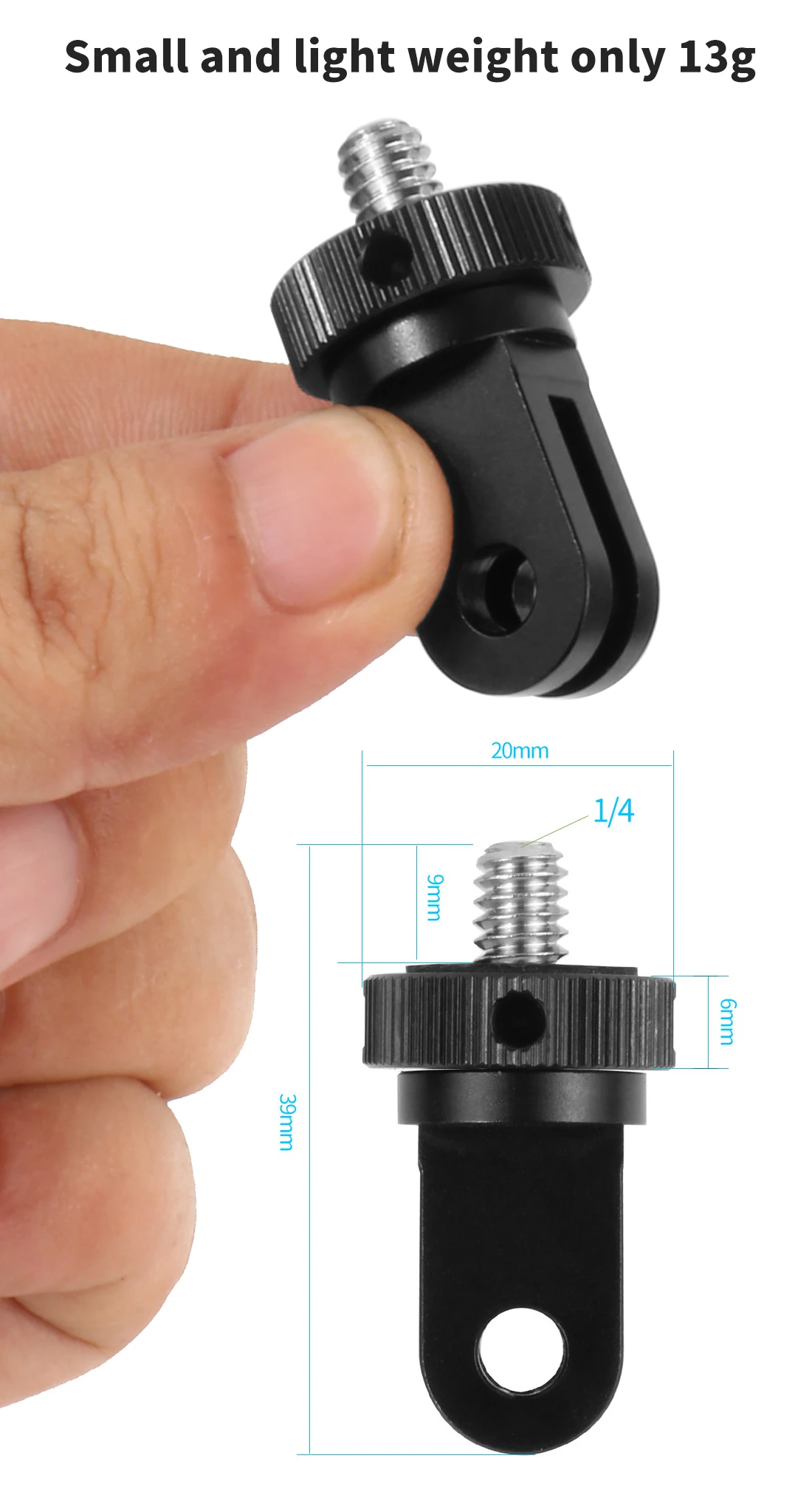 Für Insta360 X5 Stativ-Adapterhalterung, drehbar, 1/4 Zoll Schraube für Gopro 13 POCKET 3 FIMI PALM 2 OSMO 360 ° Lichtständer für Action-Kameras – Detail 9