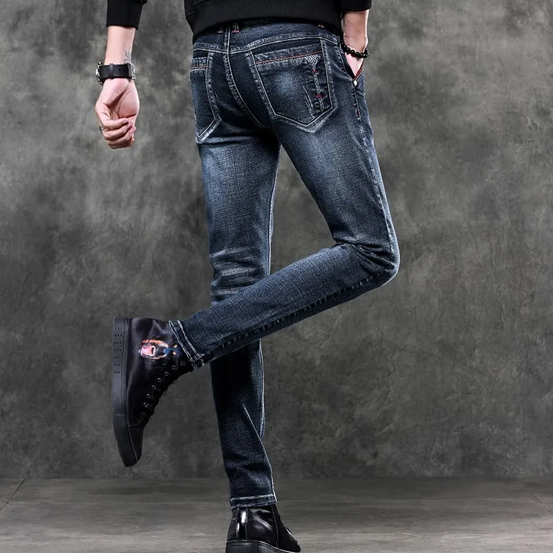 Denim Jeans For Men's Brand Classic Stretch Slim Casual Trendy Pants High Quality Fashion Work Daily Four Season New Brand Male 2
