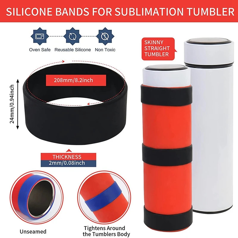 24 Piece Silicone Bands for Sublimation Cups Silicone Bands, 2 Size Elastic  Heat Resistant Thick Ring Rubber Bands Holder Tumbler Printing Band for