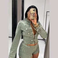 Ensemble pantalon 2 pièces pour femme : Manteau à revers cranté, Blazer corset, Haut à lacets à la taille, Mini-short, Vêtements de printemps pour femme 4
