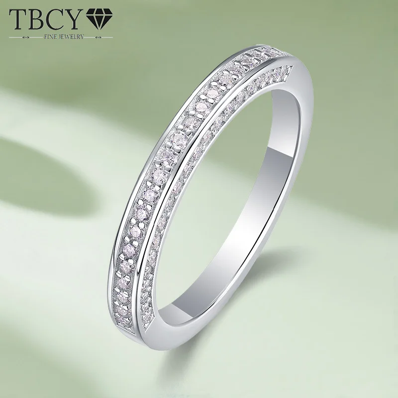 

TBCYD 0.5CT D Color Moissanite Rings For Women S925 Silver Three-sided Diamond Setting Half Eternity Band Fine Jewelry Gifts