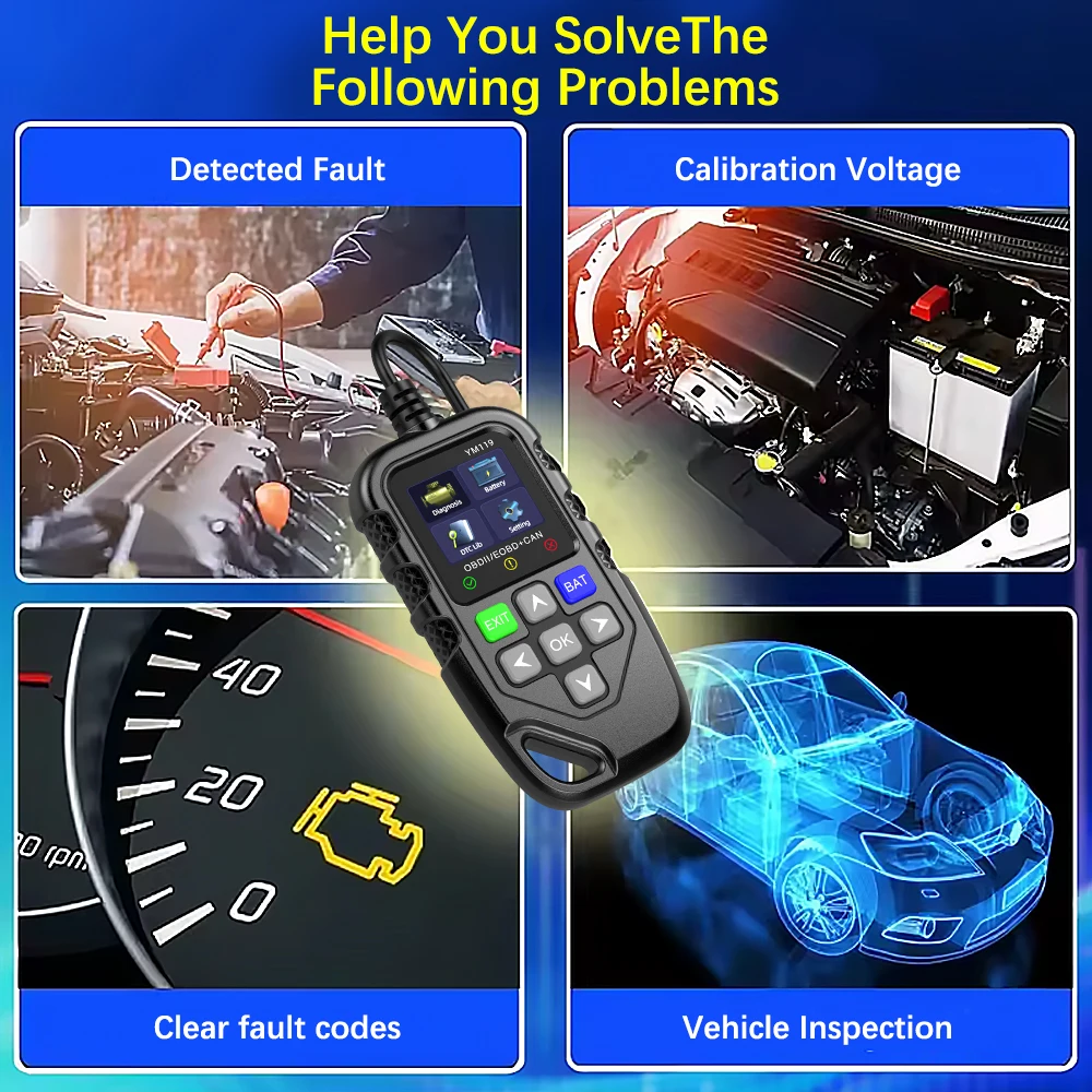 OBD2 Code Reader YM119 Work for all cars Read Vehicle Information OBDII Scanner Car Auto Diagnostic Tool Multi-language 6