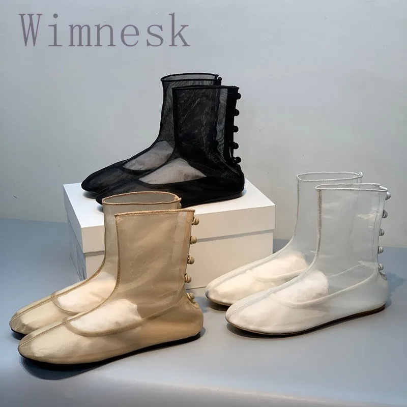 

2024 New Women Flat shoes Round Toe Sweet Woman Bow-knot Rhinestone Decor Ankle Short Boots Fashion Runway Shoes Women