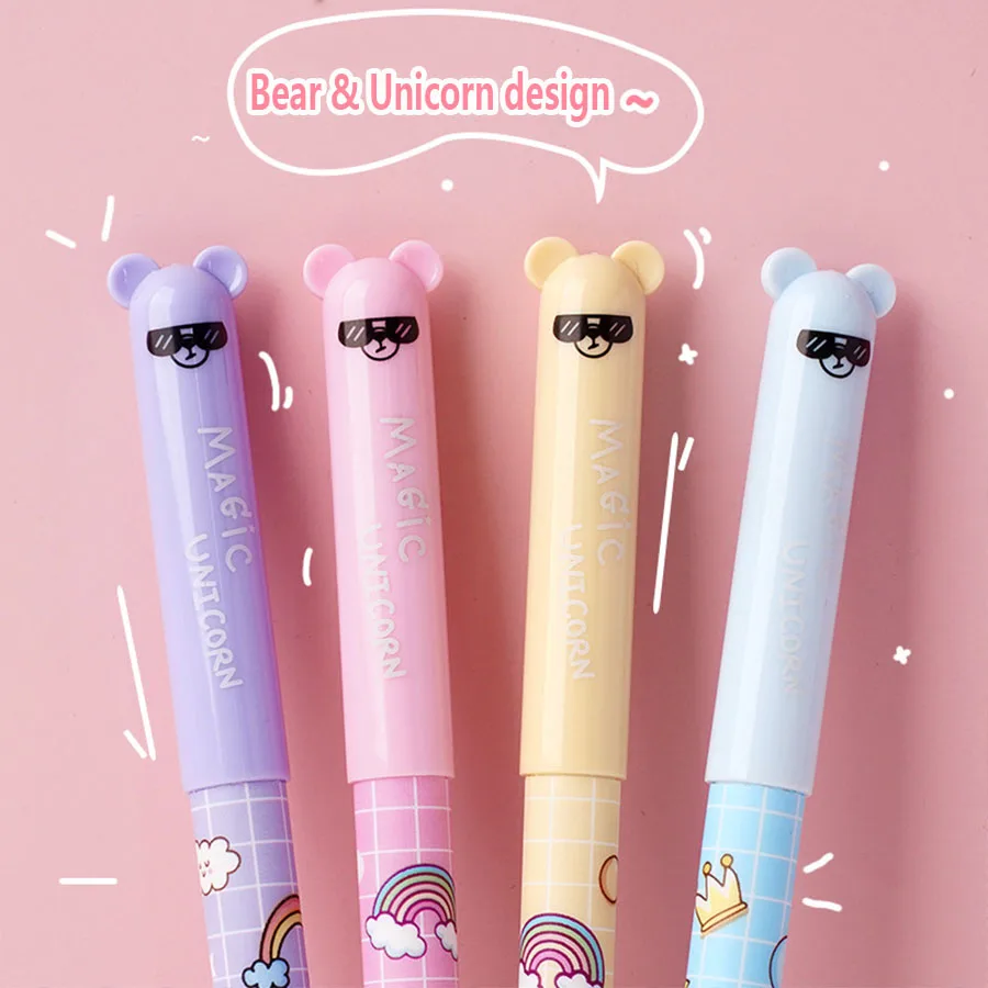 4Pcs Kawaii Little Bear Series Erasable Gel Pen Astronauts, Pandas, Unicorns, Rabbit Students Write Fluently Office Accessories