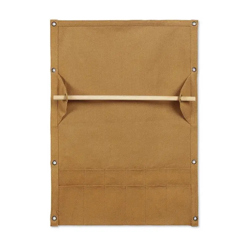 

Roll Up Cutlery Bag Canvas Camping Cutlery Storage Bag Paper Towel Storage Rack Wall-mounted Tent Hang Bag Multi Pockets