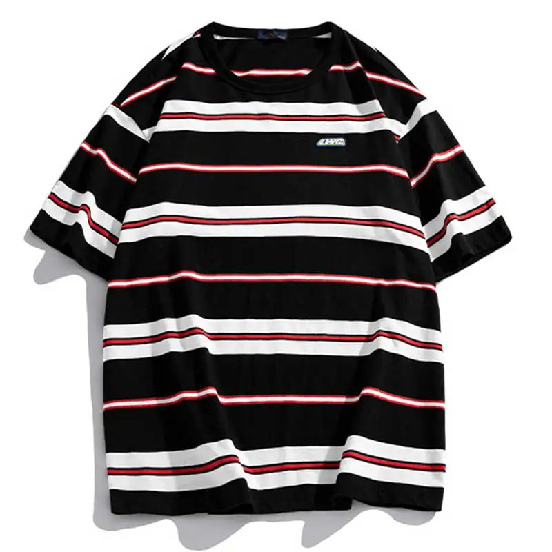 

Hip Hop Vintage Stripe T Shirts New Color-Clashing Couple Top Tees Casual Oversize Unsex T-Shirt Streetwear Cotton Homme Clothes