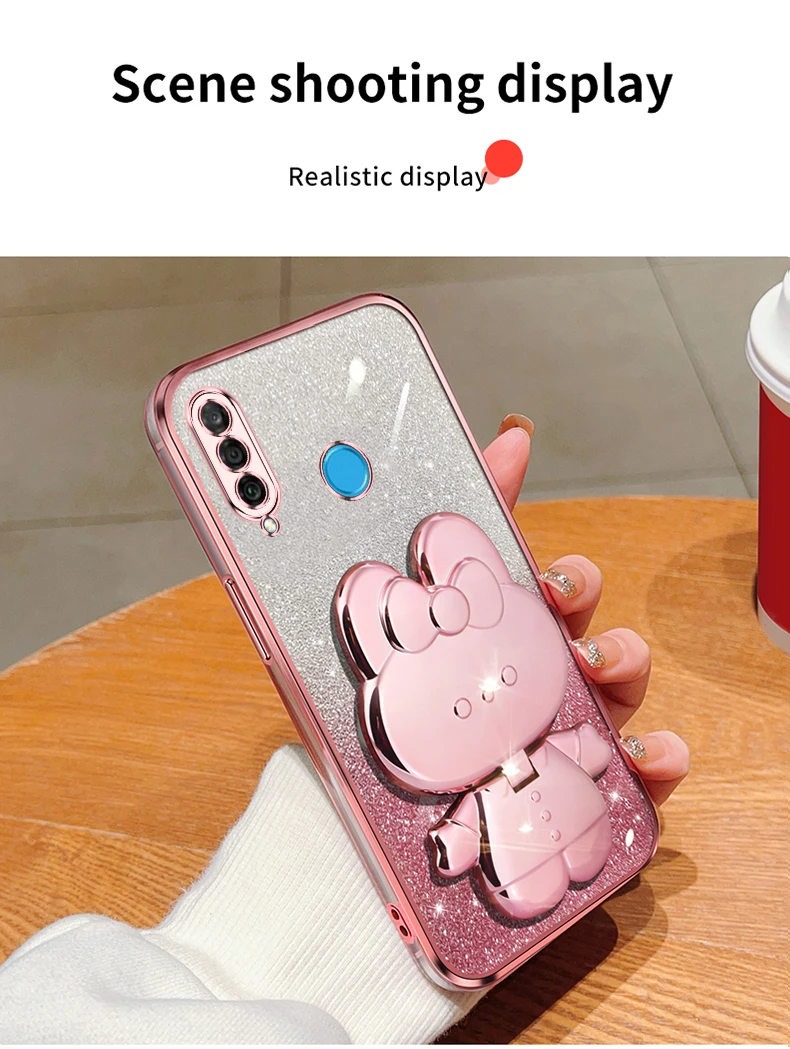 Coque de protection souple avec miroir de maquillage et motif lapin pailleté pour Huawei P30, P40, P50, P60 Lite, Y7, Y6, P30lite, Mate 30, 40, 50_voghion.com