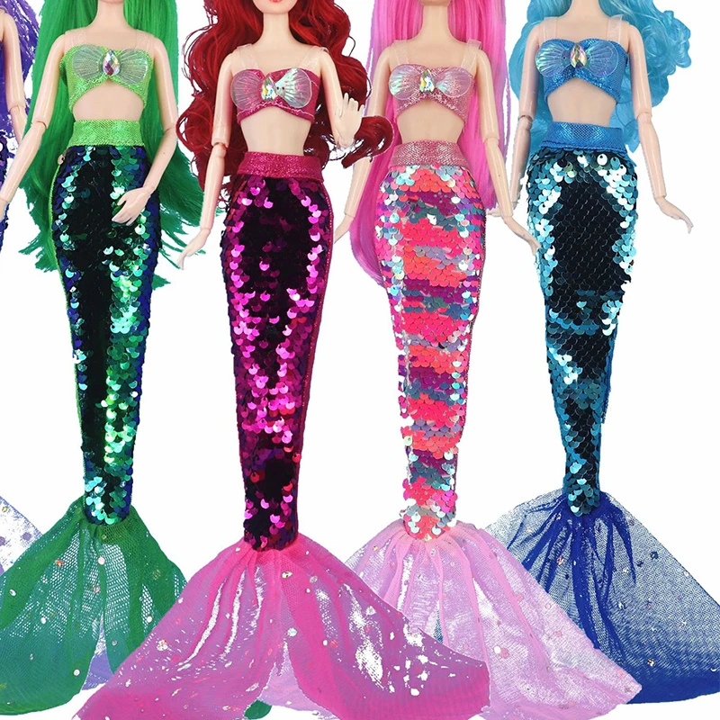 One Set Doll Cosplay Clothes Similar Fairy Tale Mermaid Tail Wedding Dress Gown Party Outfit For Barbie 1/6 Doll DIY Gifts