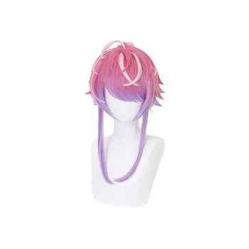 Parrucca Sintetica Corta Sfumata Rosa e Viola per Cosplay di Personaggi Anime, Stile Soffice Stratificato con Punte Naturalmente Ricci