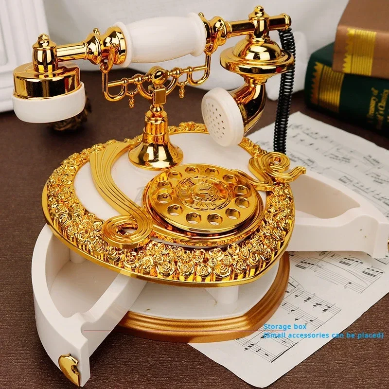 Creative Classical Style Light Luxury Old-fashioned Telephone Design Music Box Birthday Gift Home Living Room Decoration 3