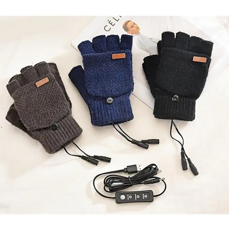 

USB Heated Gloves Adjustable Temperature Heated Plush Warm Mittens USB Hand Warmer Sports Outdoor Gloves For Men Heated
