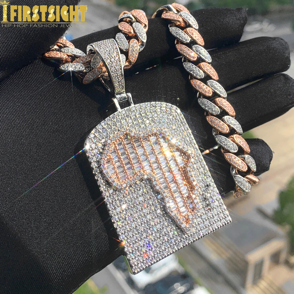 Iced Out Bling Africa Map Pendant Necklace Cubic Zirconia Silver