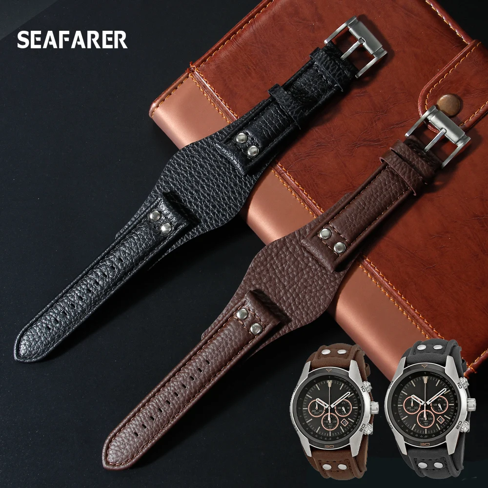 Genuine Leather Watch Strap for Fossil CH2564 CH2565 CH2891CH3051 22mm Black Brown Tray Watchband with Rivet Style