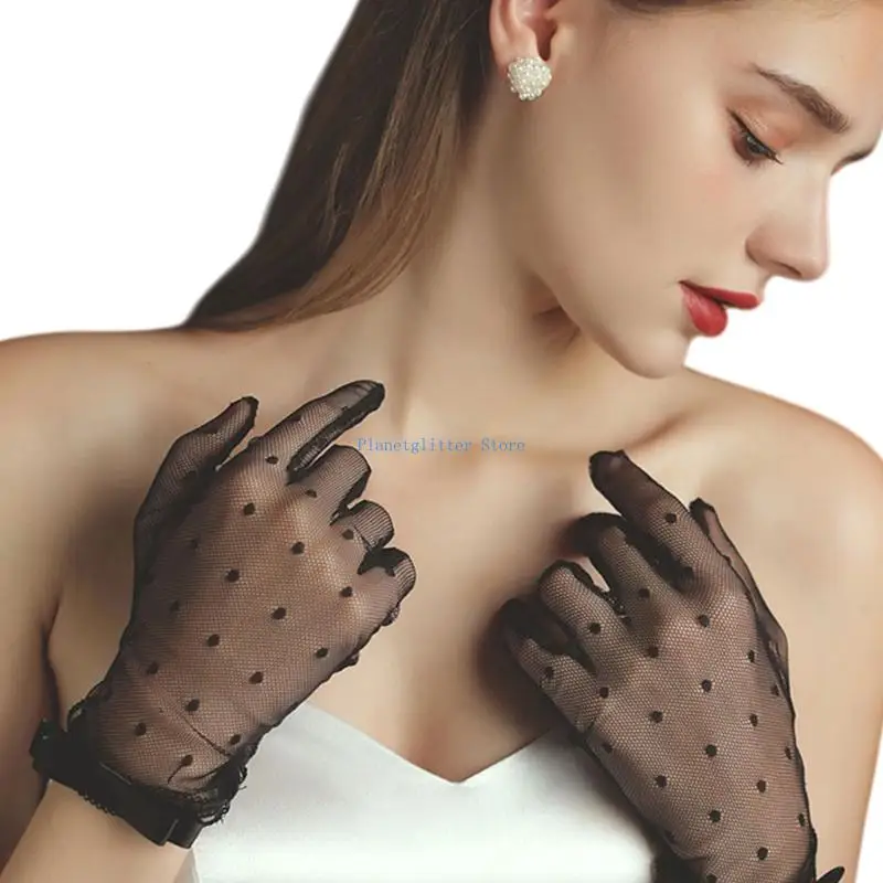 652B 도트 패턴의 레이스 신부 장갑 다양한 행사 결혼식을위한 Handwear Sheer 장갑을 착용하기 쉽습니다.