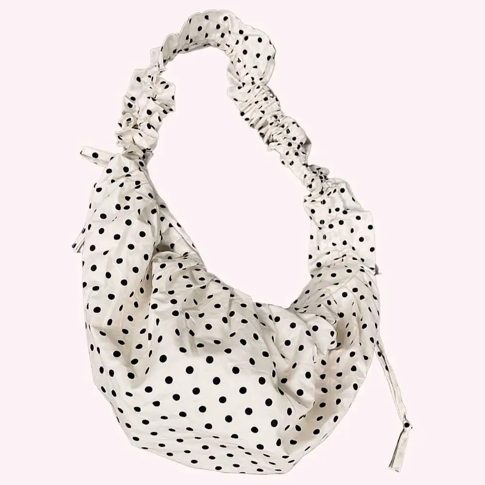 Women Fashion Shoulder Bag Large Capacity Polka Dot Chic Underarm Bag All Matched Vintage Small Tote Bag for Party Vacation