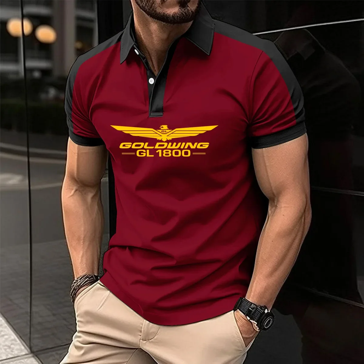 Description Picture 4 of itemHarajuku men's shirt 2024 cotton POLO shirt for men Golden Wing gl1800 Color matching Casual sports Korean short sleeve shirt