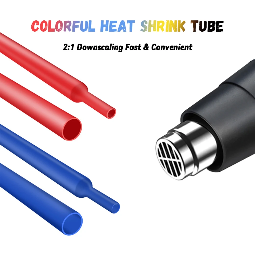 Heat Shrink Tube Assorted Polyolefin Heat Shrink Tubing Tube Wire Cable Insulation Sleeves Wrap Wire Set with 300W Hot Air Gun