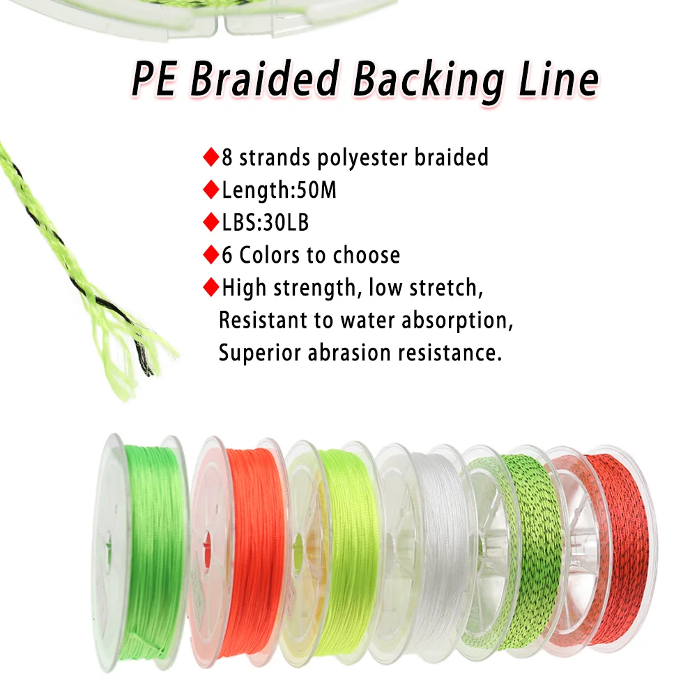Vampfly 50M 8Strands PE Braided Fly Fishing Backing Line Strong Rope Fly  Fishing Wire Carp Bass Trout Fishing Tackle Accessories