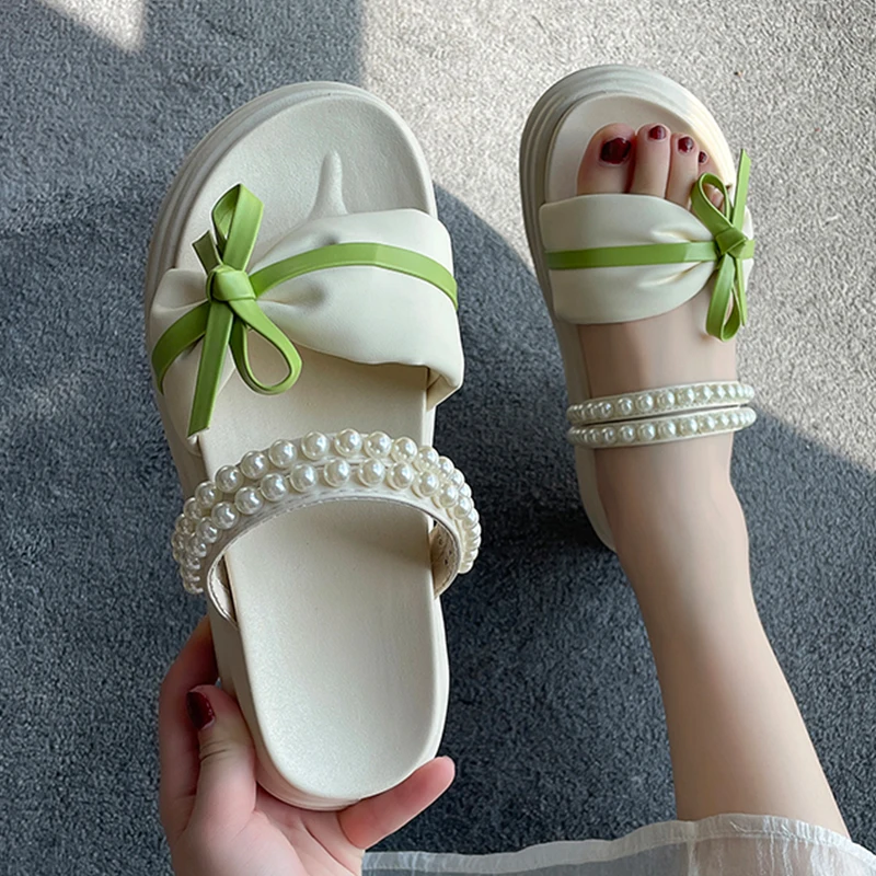 

2023 New Women Beads Slippers Flats Shoes Slingback Sandals Summer Beach Shoes Fashion Dress Flip Flops Mujer Slides Zapatillas