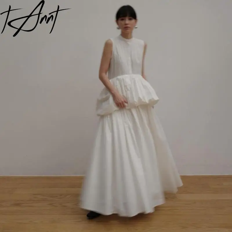 

TANNT Women Drss Patchwork Sleeveless Cotton Leisure Shirts Dresses For Women Black White Vintage Long Dresses 2023 New