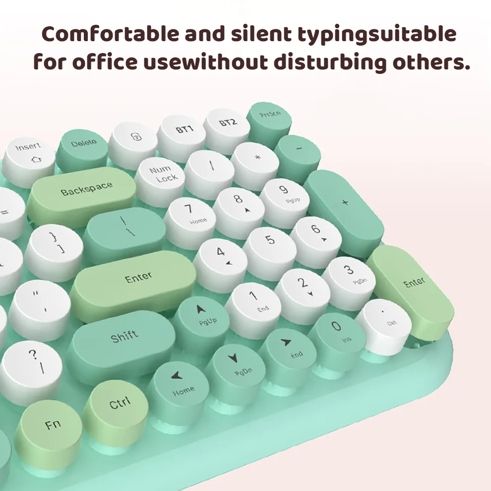 BOW Niedliches 2,4-GHz-Funk-Bluetooth-Tastatur-Maus-Set mit runden Tastenkappen für PC, Laptop, Smartphone und Tablet_voghion.com