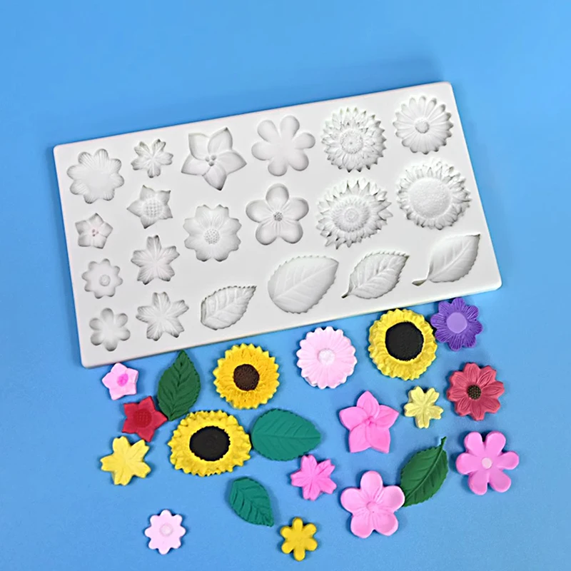 1pc Fondant Chocolate Silicone Mold with Rose, Leaf, Sunflower, and Small Daisy Flower ... - SKU FCSM2100 - UGI Packaging