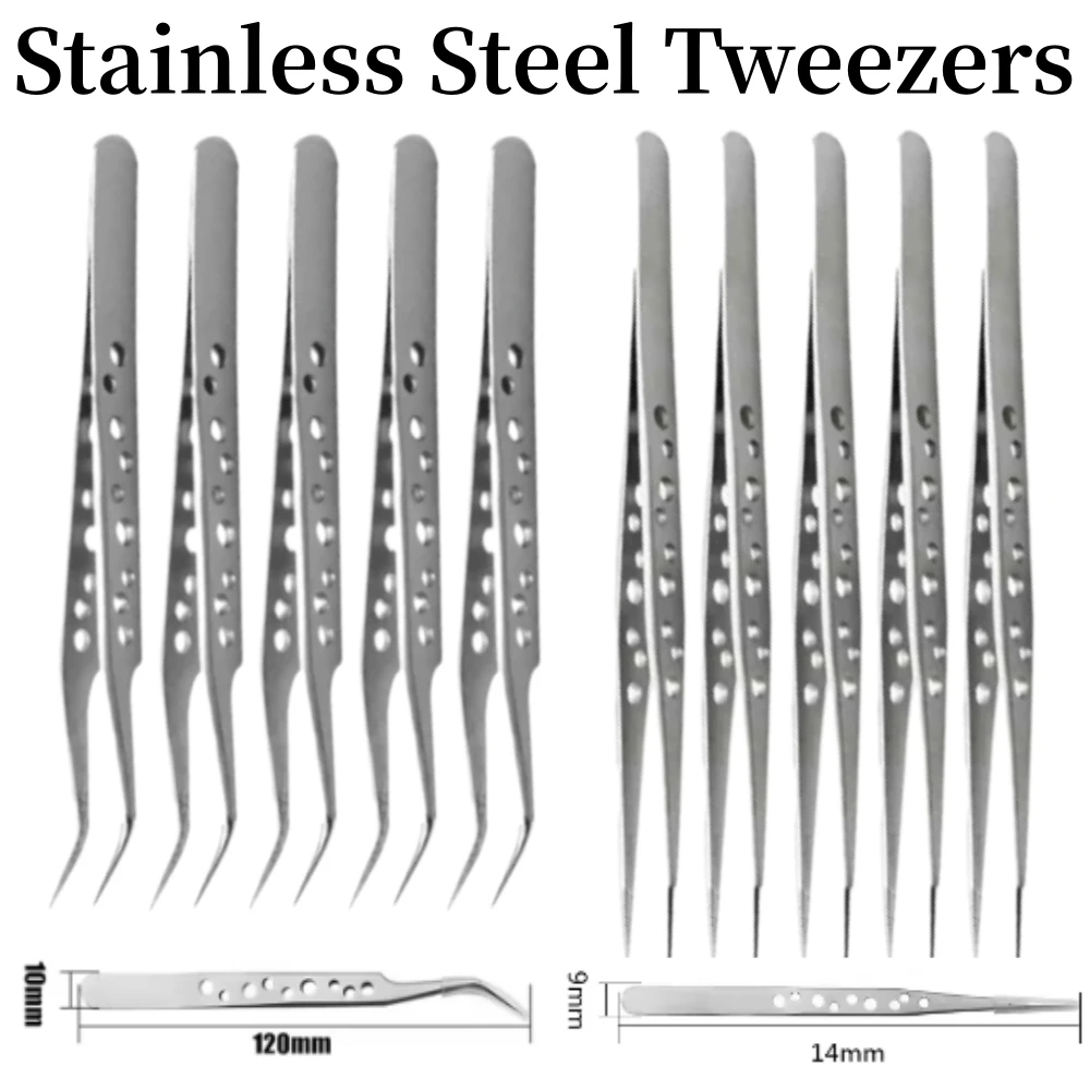 Stainless Steel Tweezers Set Precision Industrial Tweezers Anti-static Magnetic Forceps Soldering Phone Repair Hand Tools Sets