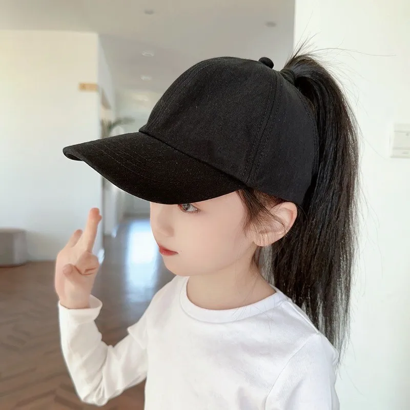 Fashion Kids Ponytail Baseball Cap For Girls Boys Sun Hat Adjustable Solid Color Travel Caps Summer Children Peaked Caps