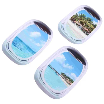 가정용 비행기 풍경 데칼, 창문보기 벽 스티커, 창문 벽화 데칼, 가짜 창문 벽 데칼, 3 개 상품 이미지