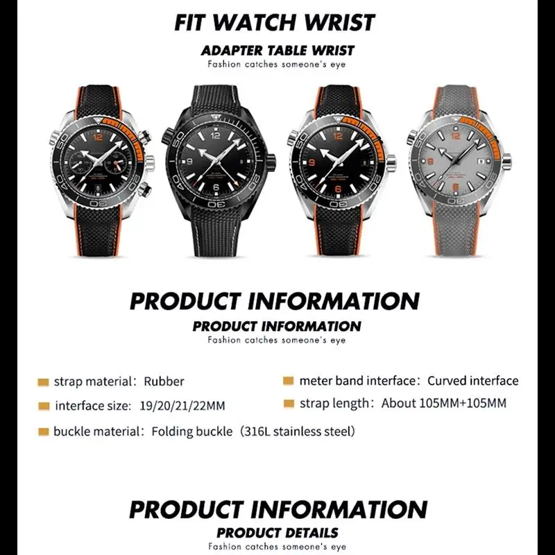 SCHIK For Omega Planet Ocean Seamaster Diver 300 Pointed Clasp Silicone Watch Strap Rubber Nylon Leather Watchband 19 20mm 22