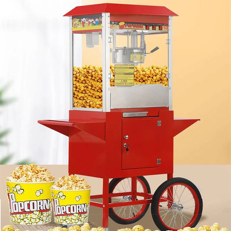 220V 1450W Commercial Popcorn Machine Tempered Glass Belt Cart Movie Theater KTV Luxury Pipoqueira Electric Roof Pop Corn Maker