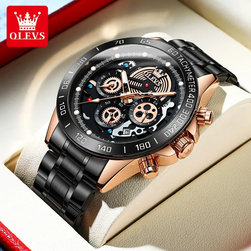 

OLEVS 9921 Multifunctional Quartz Men Wristwatch, Waterproof Stainless Steel Strap Fashion Watches For Men Luminous Chronograph