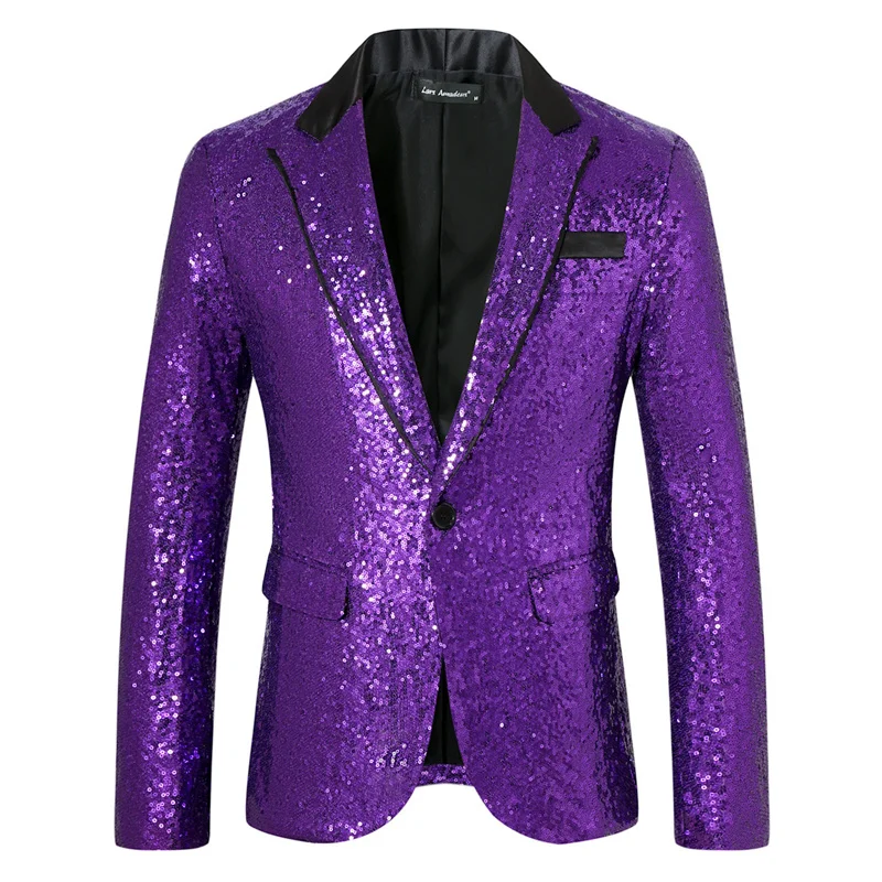 New Men Luxury Sequin Suit Loose Lapel Collar Jacket Fashion Singer Host Wedding Prom Party Stage Performance Dress Blazer 3