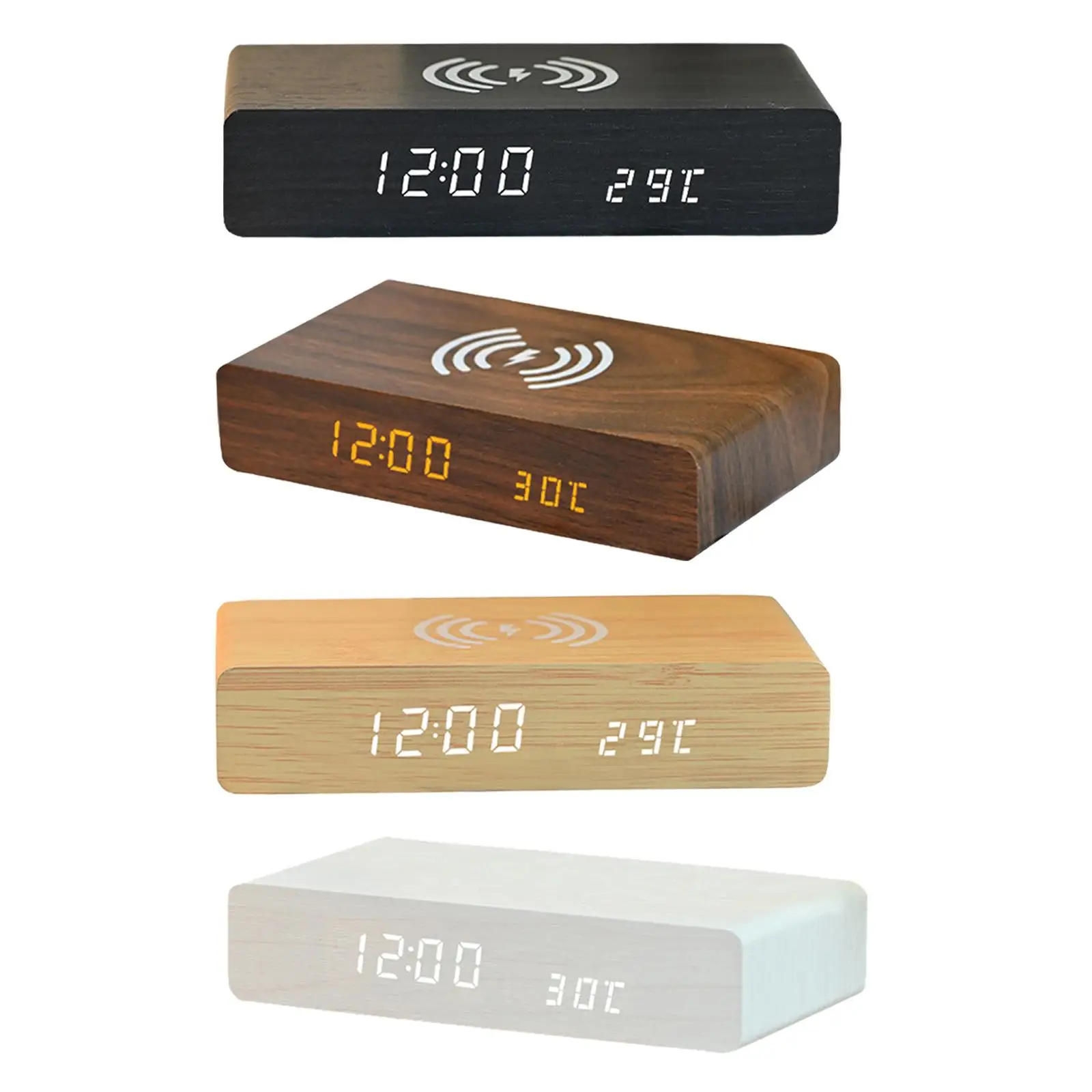 Despertador con carga inalámbrica, tres niveles de brillo ajustables, tres configuraciones de alarma para decoración, hotel, regalo, dormitorio, mesa.