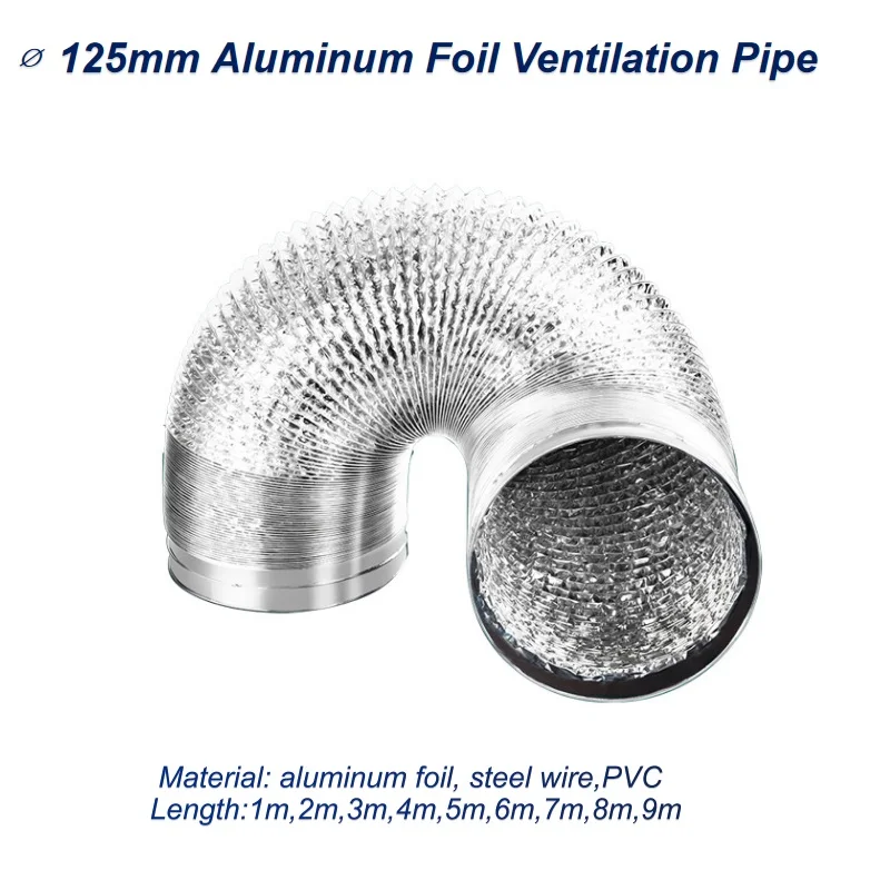 Alumínio Foil Ventilação Tubo Scalable Smoke Tube Cozinha Outlet Banheiro Exaustor Secador Fan ar Condicionado Mangueira Espessura de 125 Milímetros