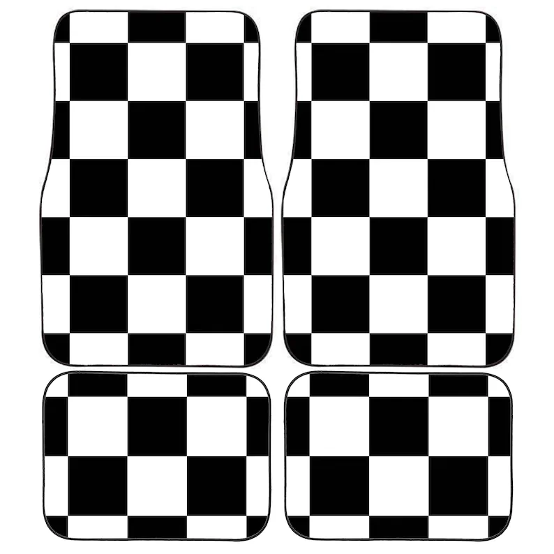 

Personalised Custom White and Black Racing Flag Chequered Car Mats Vehicle Mats, Perfect Christmas Gift for Him or Her