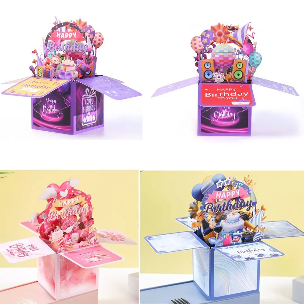 3D Pop Up Greeting Cards Happy Birthday Blessing Postcard Box Creative Bouquet Flower Greeting Cards Gift