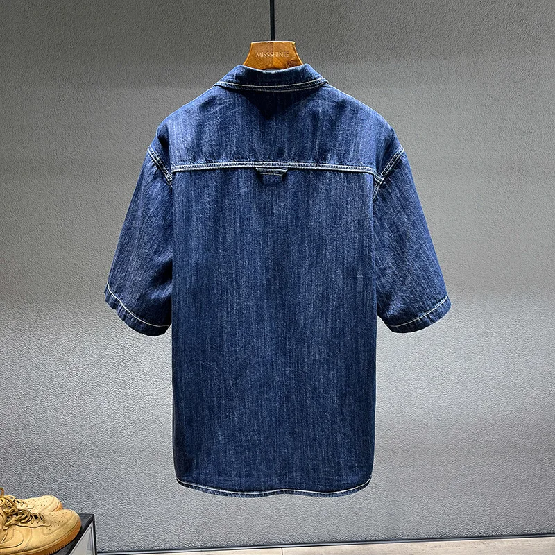 Men's denim short sleeve shirt summer large size 6XL7XL8XL loose casual