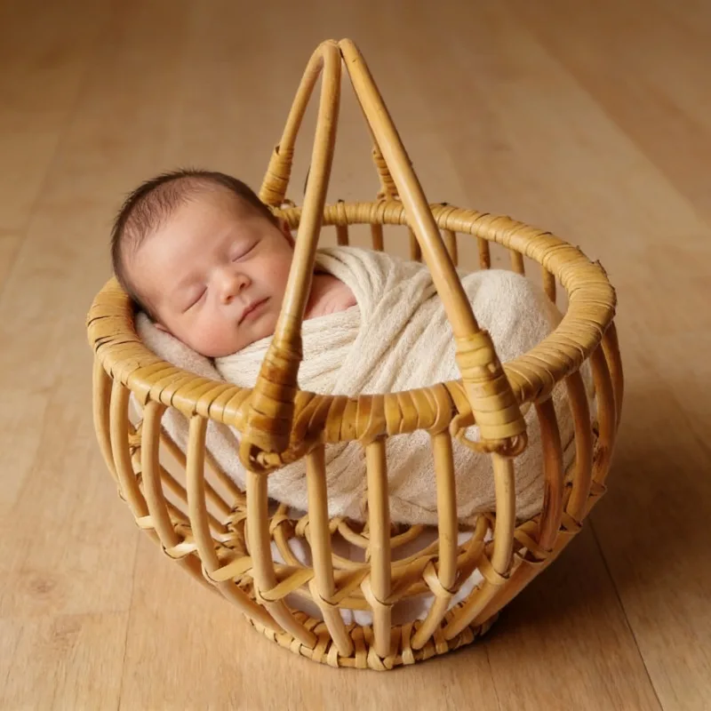 Newborn Studio Shooting Props 1pc Brown Round Vine Woven Basket Baby Photo Shoot Chair Accessories Fotografie Tools for Studio