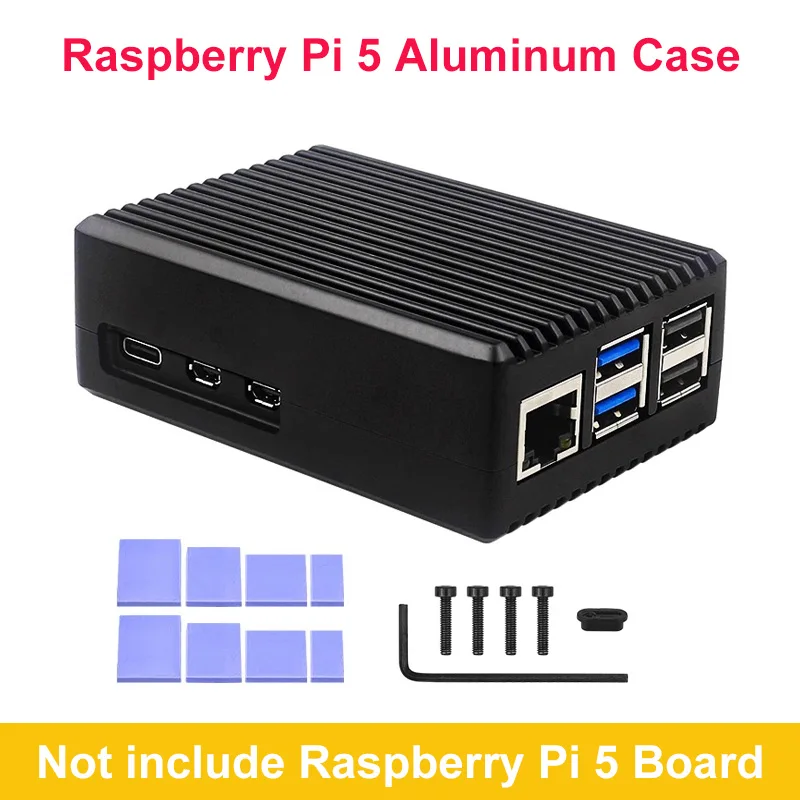 

Raspberry Pi 5 Aluminum Case Metal Alloy Passive Cooling Shell Enclosure With Silicone Heatsinks for Raspberry Pi 5