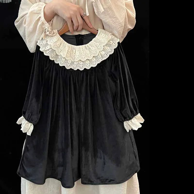 Winter Baby Girls Black Velvet Lace Collar Patchwork Cotton Lined Long  Sleeves Dresses Kids Outfit Children Sweet Skirt 2-8 Yr - AliExpress 1501