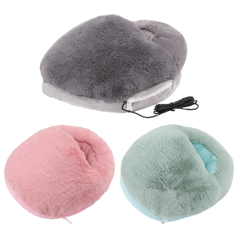 

D0AB Winter Soft Plush Electric Foot Warmer Pad USB Fast Heating Feet Warmer Washable Under Desk Foot Heater for Women Men
