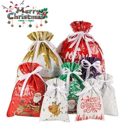 5Pcs Gift Bag Christmas Decoration 2023 Drawstring Gift Bags for Candy Biscuit Cartoon Packaging Plastic Bags Party Supplies