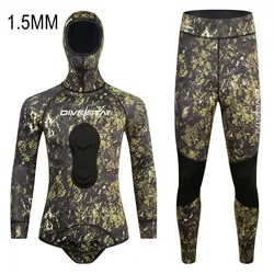 1.5MM Neoprene Camouflage Hunting Wetsuit Hooded 2 Pieces Snorkeling For Men Keep Warm Waterproof Swim Spearfishing Diving Suit