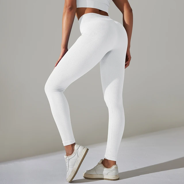 Mallas de gimnasio sin costuras para mujer, pantalones de Fitness de secado  rápido, pantalones de cintura alta para correr, Leggings deportivos de  realce de caderas, color blanco sólido - AliExpress