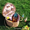 Outdoor Pull Rod Type Picnic Basket Container Multi-function Rattan Weave Picnic Carrier with Wheels Semi-circular Food Storage 5