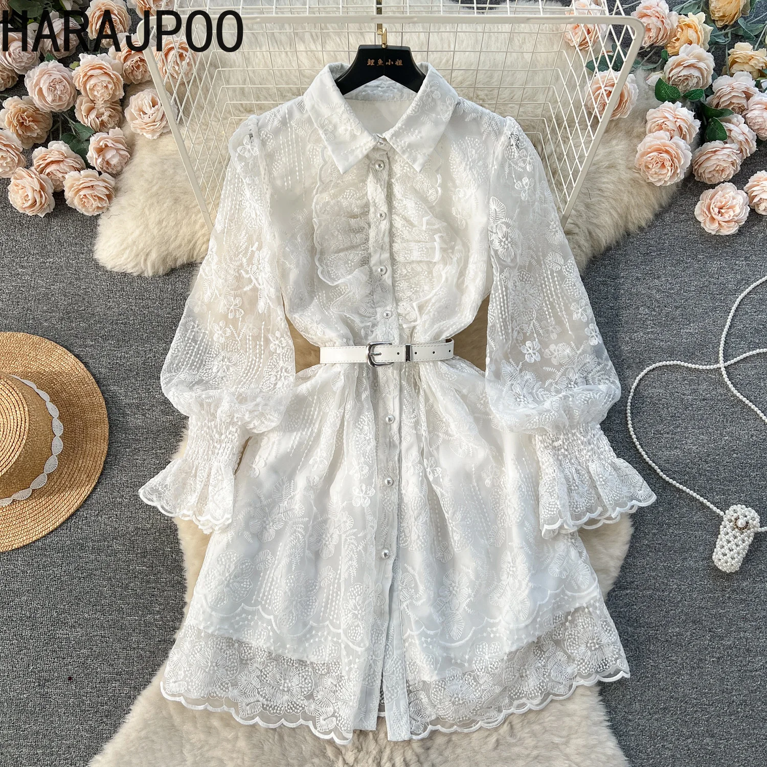 

Женское облегающее платье Harajpoo, короткое вечернее платье в дворцовом стиле с вышивкой, рукавами-фонариками и оборками по краям